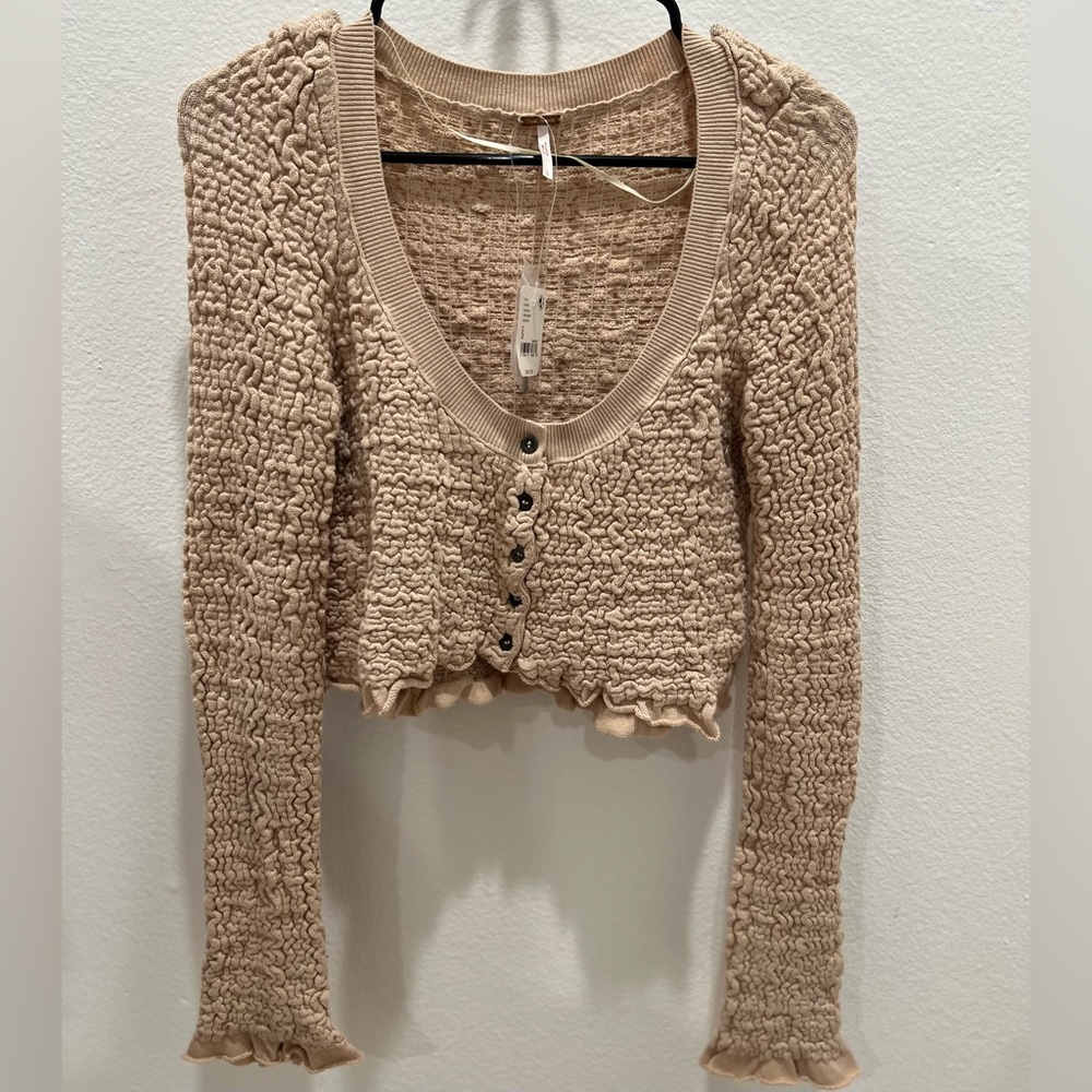 NWT Free People Tan Cropped Sweater Top W/ Buttons